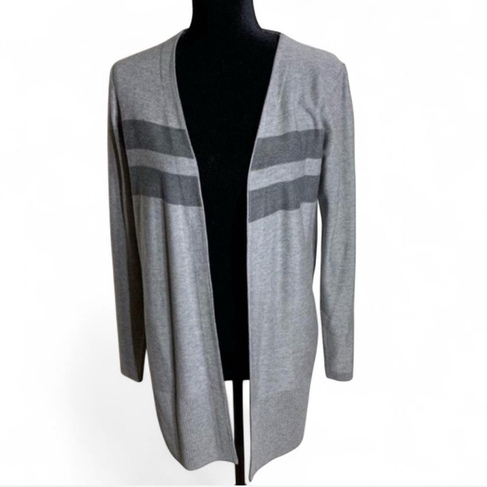 Calvin Klein Wool Blend Gray Striped Open Cardigan Small